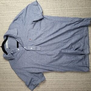 Focus Casual Shirt Mens Extra‎ Large Blue Short Sleeve Button Up Pocket Crewneck